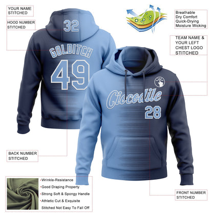 Custom Stitched Navy Light Blue-White Gradient Line Sports Pullover Sweatshirt Hoodie