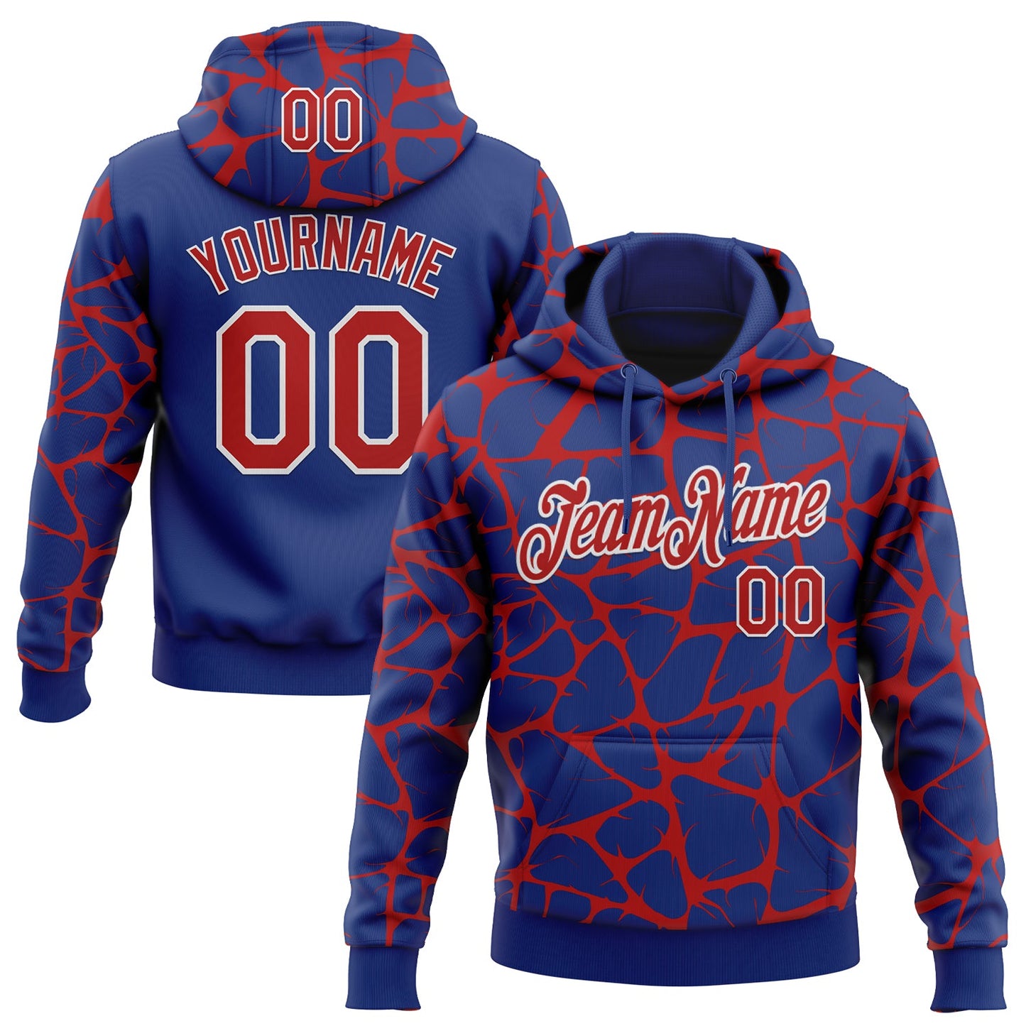 Custom Stitched Royal Red-White Abstract Network Pattern Sports Pullover Sweatshirt Hoodie