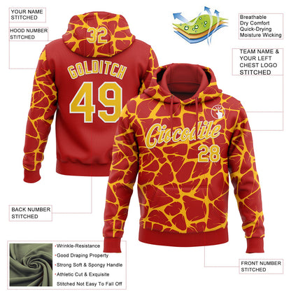 Custom Stitched Red Gold-White Abstract Network Pattern Sports Pullover Sweatshirt Hoodie