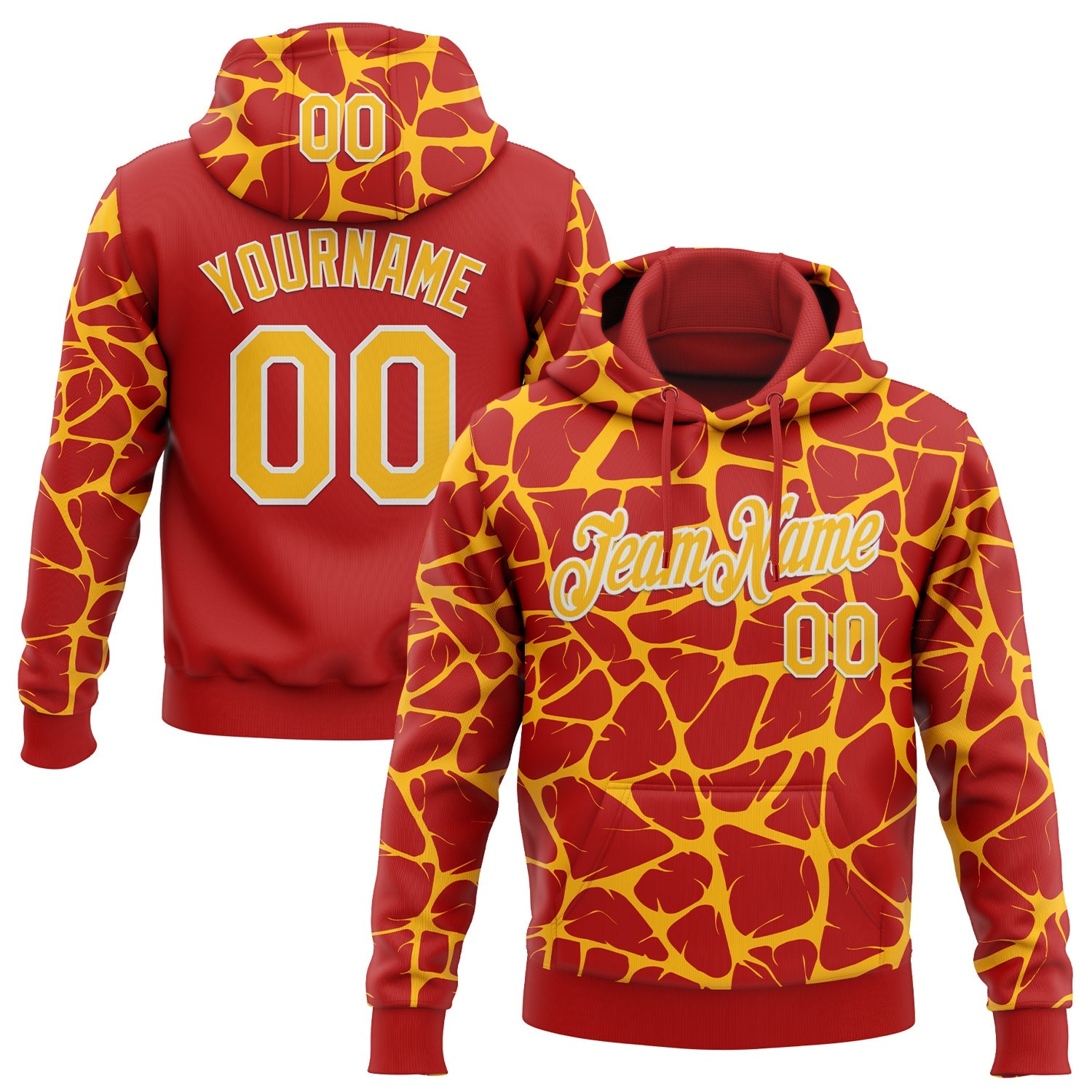 Custom Stitched Red Gold-White Abstract Network Pattern Sports Pullover Sweatshirt Hoodie