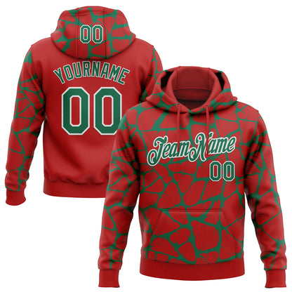Custom Stitched Red Kelly Green-White Abstract Network Pattern Sports Pullover Sweatshirt Hoodie