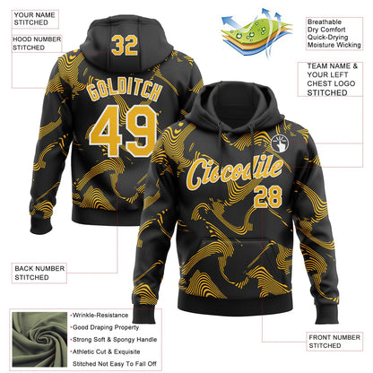 Custom Stitched Black Gold-White Curve Lines Sports Pullover Sweatshirt Hoodie