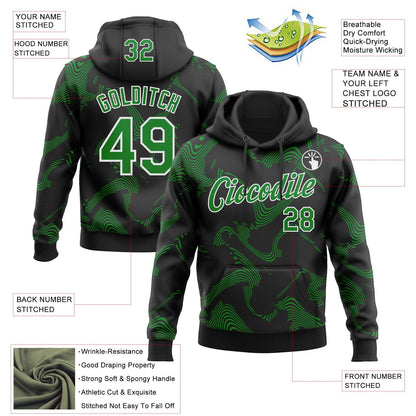 Custom Stitched Black Grass Green-White Curve Lines Sports Pullover Sweatshirt Hoodie
