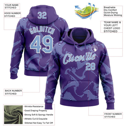 Custom Stitched Purple Light Blue-White Curve Lines Sports Pullover Sweatshirt Hoodie