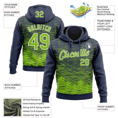 Custom Stitched Navy Neon Green-White Line Sports Pullover Sweatshirt Hoodie