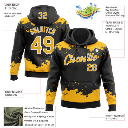 Custom Stitched Black Gold-White Fragment Pattern Sports Pullover Sweatshirt Hoodie