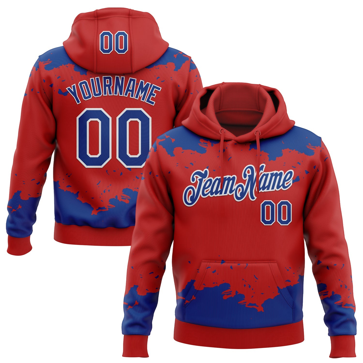 Custom Stitched Red Royal-White Fragment Pattern Sports Pullover Sweatshirt Hoodie