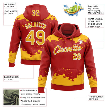 Custom Stitched Red Gold-White Fragment Pattern Sports Pullover Sweatshirt Hoodie