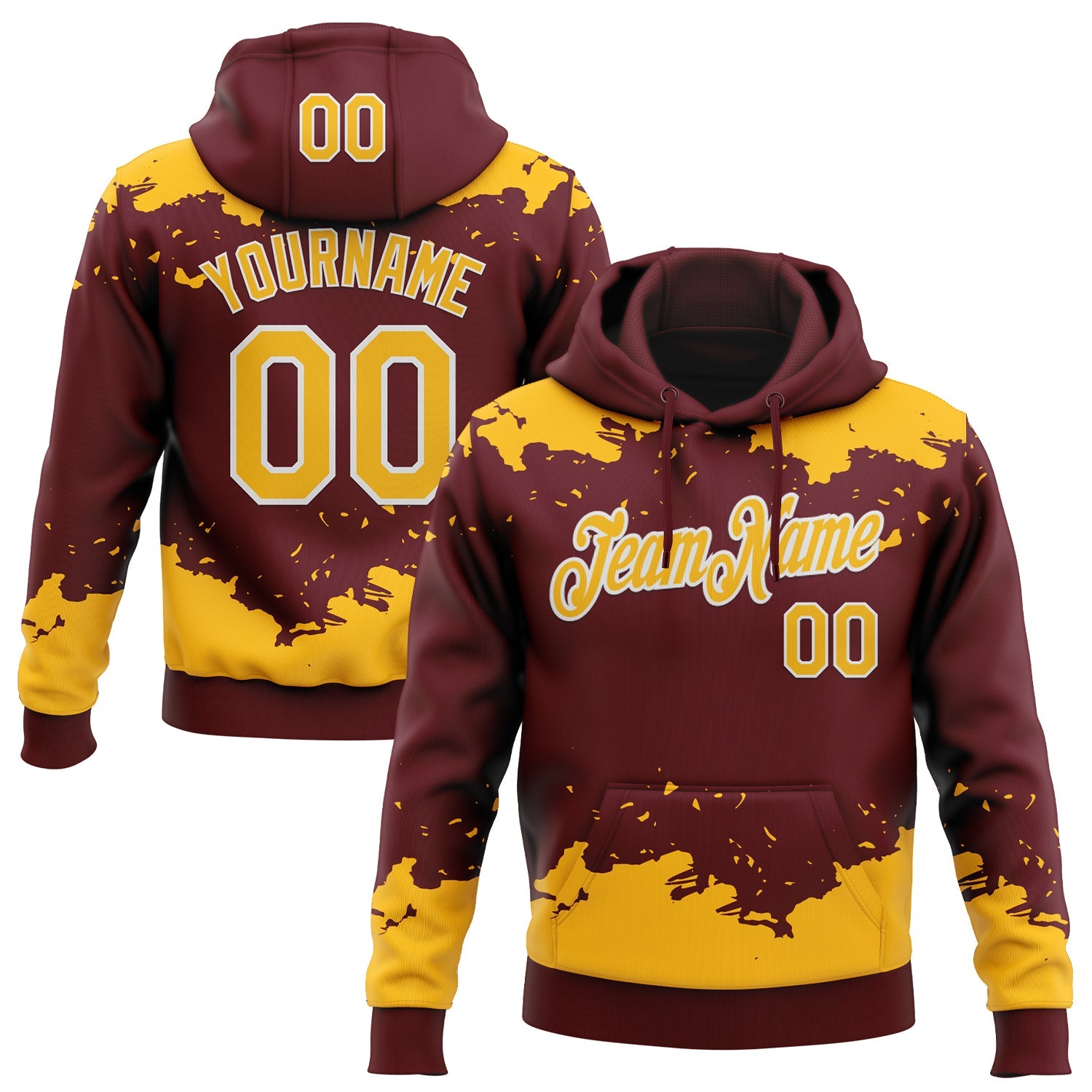 Custom Stitched Burgundy Gold-White Fragment Pattern Sports Pullover Sweatshirt Hoodie