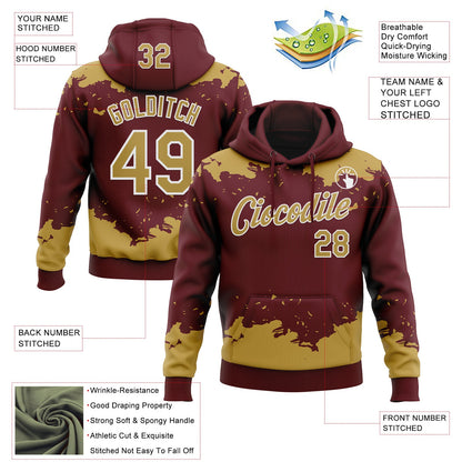 Custom Stitched Burgundy Old Gold-White Fragment Pattern Sports Pullover Sweatshirt Hoodie