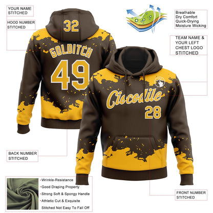 Custom Stitched Brown Gold-White Fragment Pattern Sports Pullover Sweatshirt Hoodie