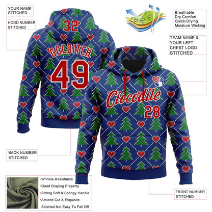 Custom Stitched Royal Red-White 3D Christmas Plaid Sports Pullover Sweatshirt Hoodie