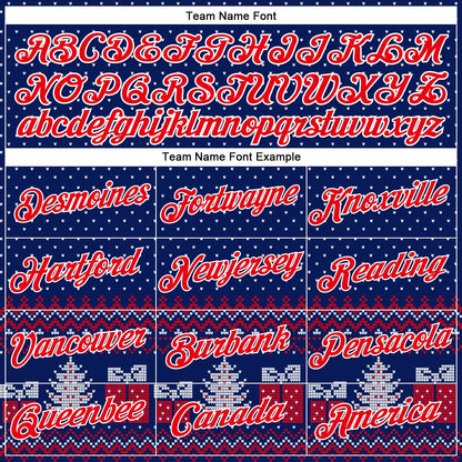 Custom Stitched Royal Red-White 3D Christmas Ugly Sweater Sports Pullover Sweatshirt Hoodie