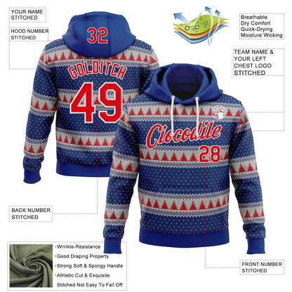 Custom Stitched Royal Red-White 3D Christmas Stripe Sports Pullover Sweatshirt Hoodie