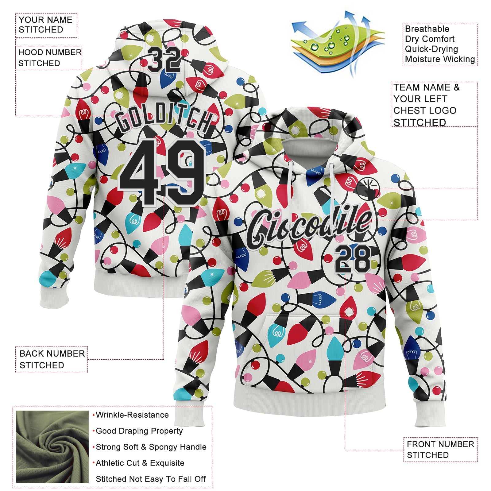 Custom Stitched White Black-White 3D Christmas Sports Pullover Sweatshirt Hoodie