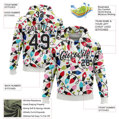 Custom Stitched White Black-White 3D Christmas Sports Pullover Sweatshirt Hoodie