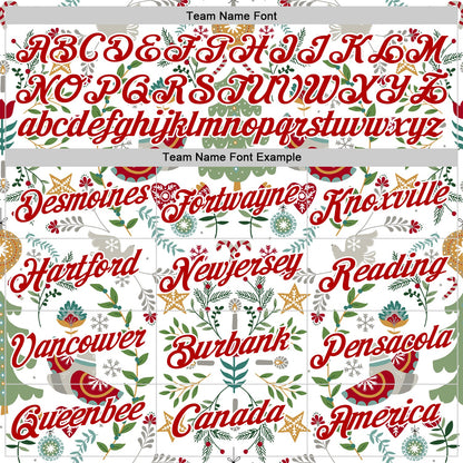 Custom Stitched White Red-White 3D Christmas Floral Sports Pullover Sweatshirt Hoodie