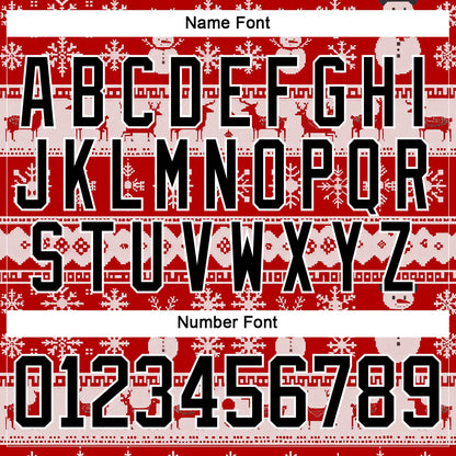 Custom Red Black-White 3D Christmas Ugly Sweater Hockey Lace Neck Jersey