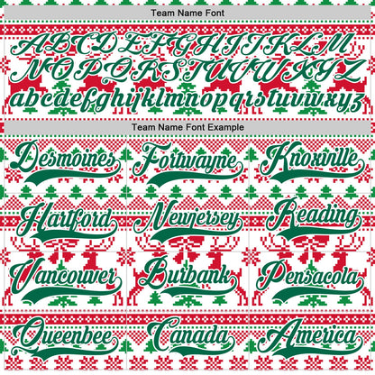 Custom Red Kelly Green-White 3D Christmas Ugly Sweater Hockey Lace Neck Jersey