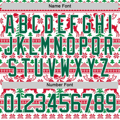 Custom Red Kelly Green-White 3D Christmas Ugly Sweater Hockey Lace Neck Jersey