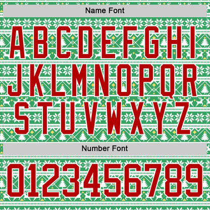 Custom Kelly Green Red-White 3D Christmas Ugly Sweater Hockey Lace Neck Jersey