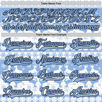 Custom White Light Blue-Black 3D Christmas Ugly Sweater Hockey Lace Neck Jersey