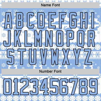 Custom White Light Blue-Black 3D Christmas Ugly Sweater Hockey Lace Neck Jersey