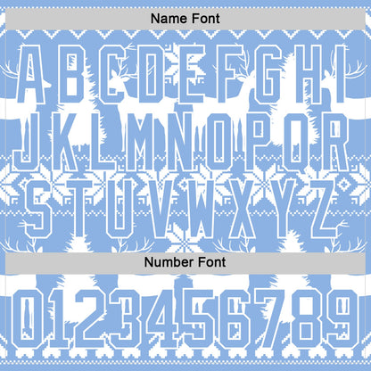 Custom White Light Blue-White 3D Christmas Ugly Sweater Hockey Lace Neck Jersey
