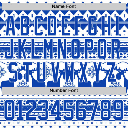 Custom White Thunder Blue-White 3D Christmas Ugly Sweater Hockey Lace Neck Jersey