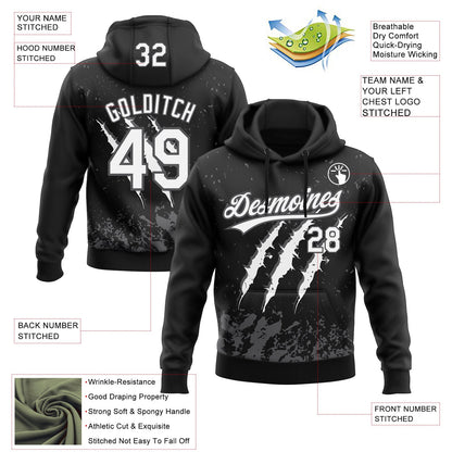 Custom Stitched Black White-Steel Gray 3D Pattern Design Leopardo Scratch Sports Pullover Sweatshirt Hoodie