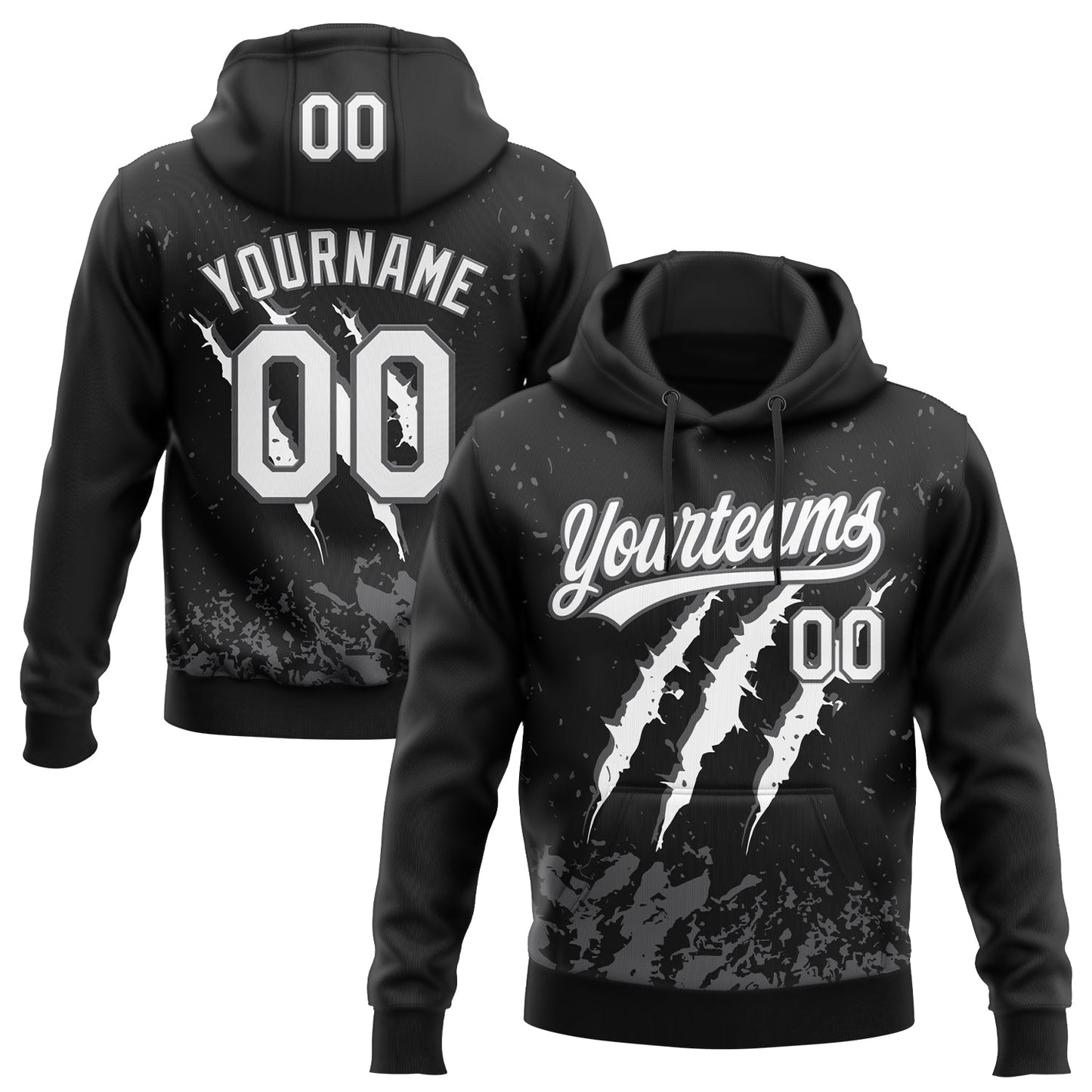 Custom Stitched Black White-Steel Gray 3D Pattern Design Leopardo Scratch Sports Pullover Sweatshirt Hoodie