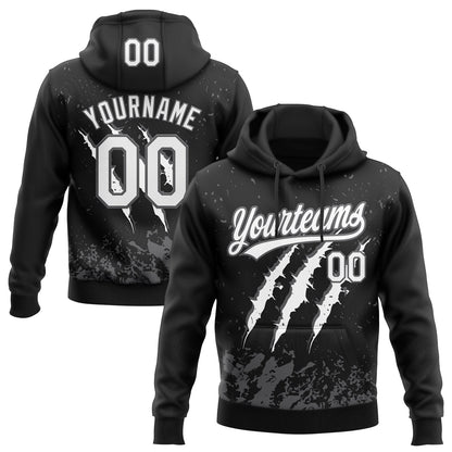 Custom Stitched Black White-Steel Gray 3D Pattern Design Leopardo Scratch Sports Pullover Sweatshirt Hoodie