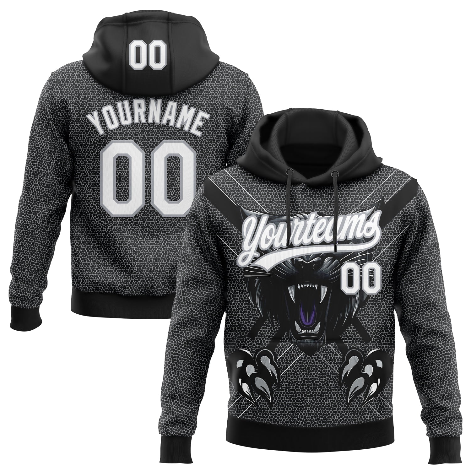 Custom Stitched Black White-Gray 3D Pattern Design Leopardo Sports Pullover Sweatshirt Hoodie