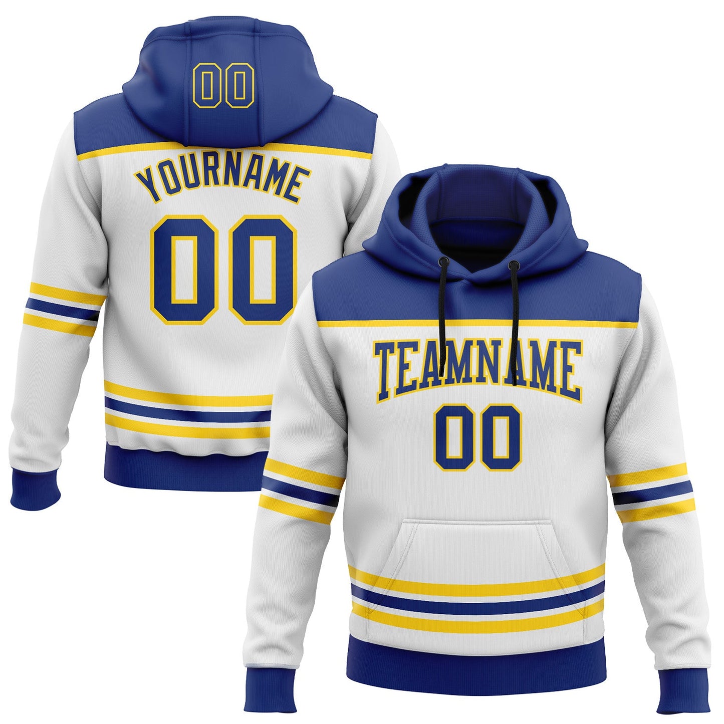 Custom White Royal-Yellow 3D Pattern Design Game Day Buffalo Inspired Sports Pullover Sweatshirt Hoodie