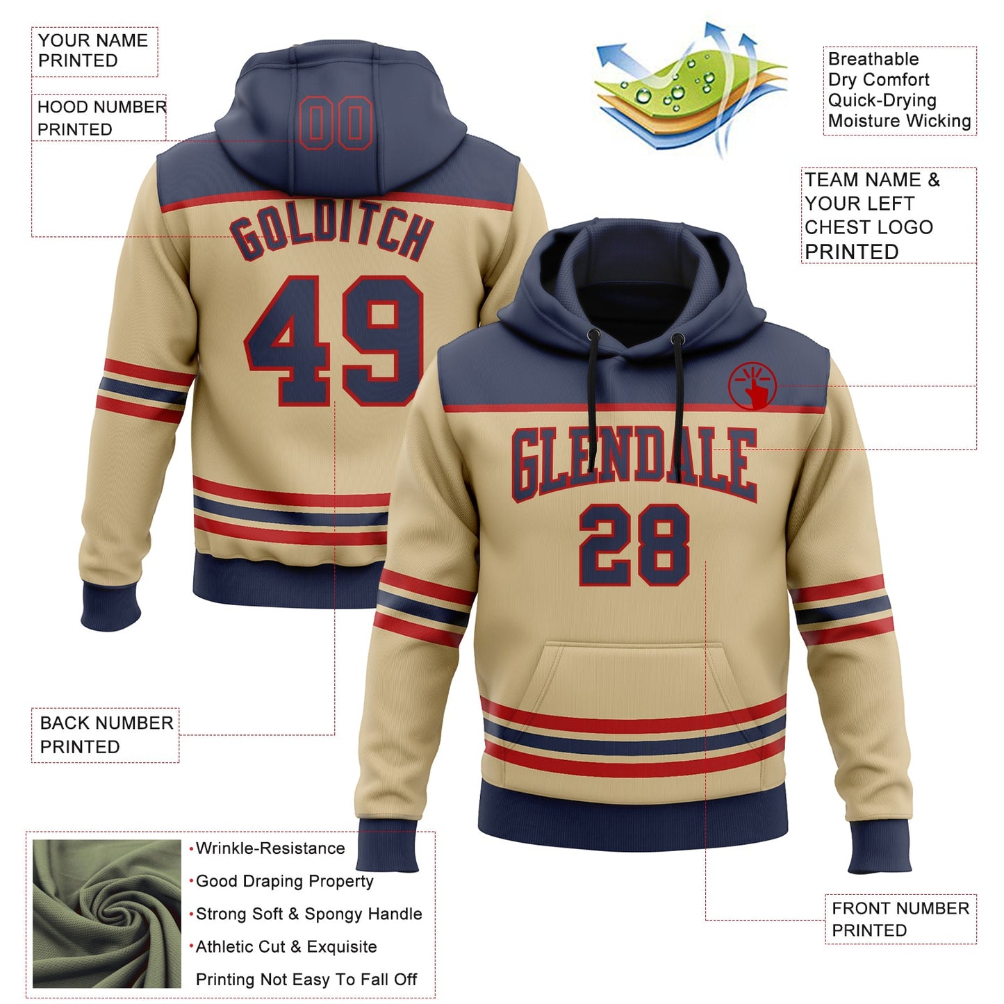 Custom Vegas Gold Navy-Red 3D Pattern Design Game Day Florida Inspired Sports Pullover Sweatshirt Hoodie