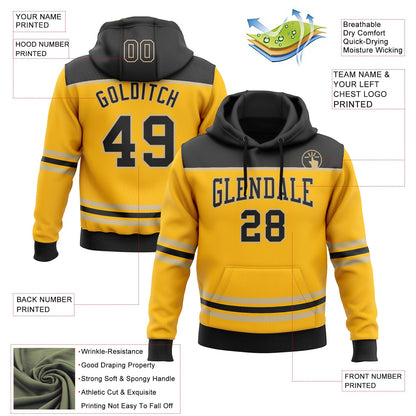 Custom Gold Black-Vegas Gold 3D Pattern Design Game Day Pittsburgh Inspired Sports Pullover Sweatshirt Hoodie