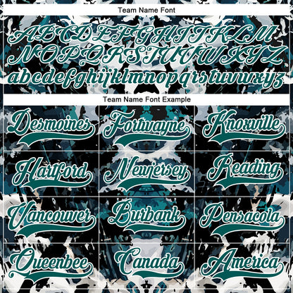 Custom Midnight Green Black-White 3D Pattern Abstract Grunge Hockey Lace Neck Jersey