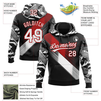Custom Stitched Black White-Red E-sports Pattern Pullover Sweatshirt Hoodie