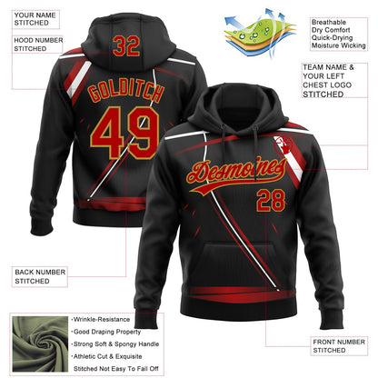 Custom Stitched Black Red Old Gold-White E-sports Pattern Pullover Sweatshirt Hoodie