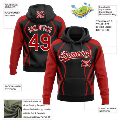 Custom Stitched Black Red-White E-sports Pattern Pullover Sweatshirt Hoodie