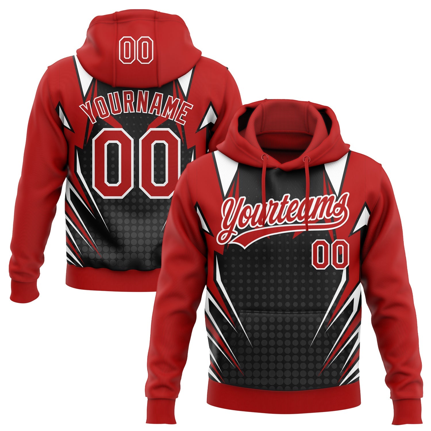 Custom Stitched Red Black-White E-sports Pattern Pullover Sweatshirt Hoodie
