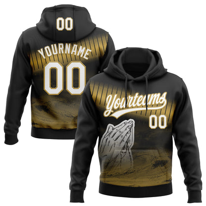 Custom Stitched Black White-Old Gold Religion Praying Hands Pullover Sweatshirt Hoodie