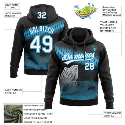Custom Stitched Black White-Sky Blue Religion Praying Hands Pullover Sweatshirt Hoodie