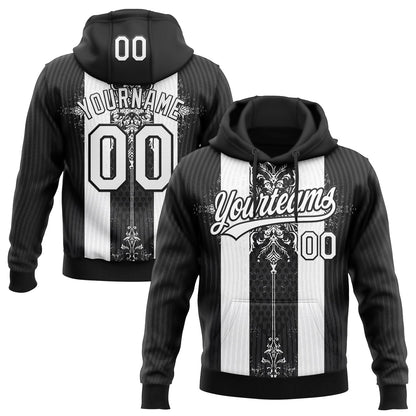 Custom Stitched Black White Retro Medieval Pullover Sweatshirt Hoodie