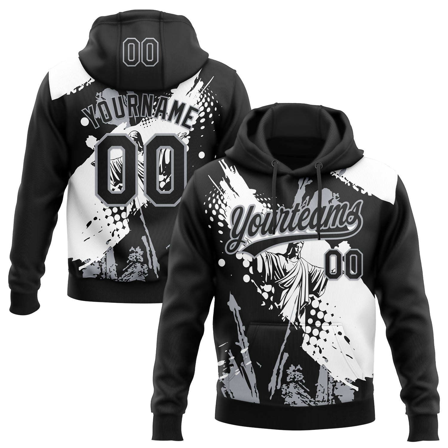 Custom Stitched Black White-Gray Religion Jesus Christ Pullover Sweatshirt Hoodie