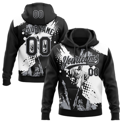 Custom Stitched Black White-Gray Religion Jesus Christ Pullover Sweatshirt Hoodie