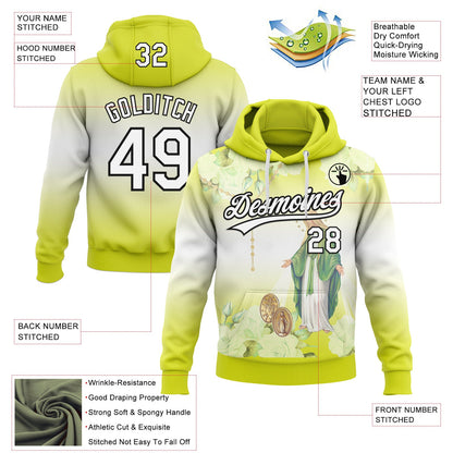 Custom Stitched Neon Yellow White-Black Religion The Virgin Mary Pullover Sweatshirt Hoodie
