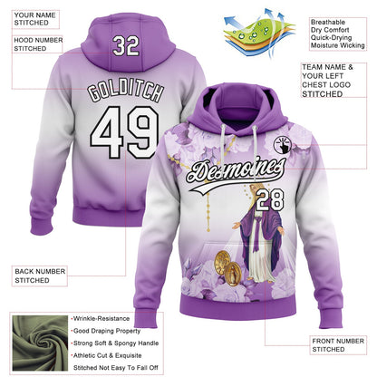 Custom Stitched Medium Purple White-Black Religion The Virgin Mary Pullover Sweatshirt Hoodie