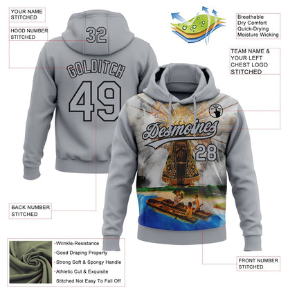 Custom Stitched Gray Black Our Lady Of Aparecida Pullover Sweatshirt Hoodie