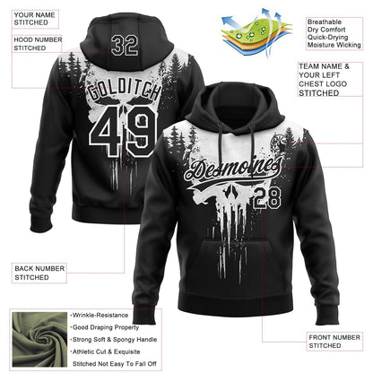 Custom Stitched Black White Skull Pattern Pullover Sweatshirt Hoodie